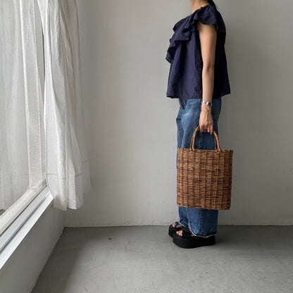 R&D.M.Co ガーメントダイカディスカーフブラウス　ダークブルー