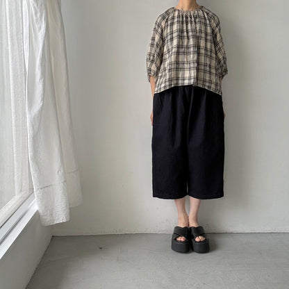 homspun デニムギャザーパンツ　ブルー