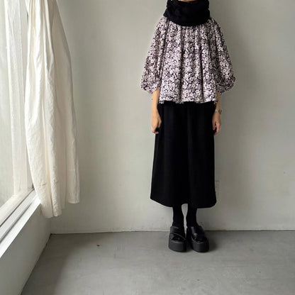 R&D.M.Co ワイルドベリーリネンギャザースモック　ブラック×ホワイト