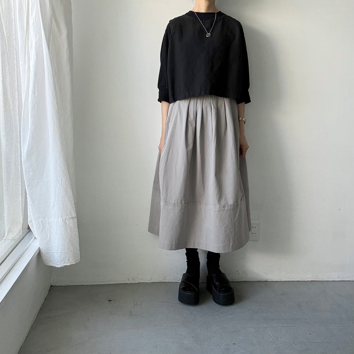 MAGALI オールドコットンラップ風スカート　グレー