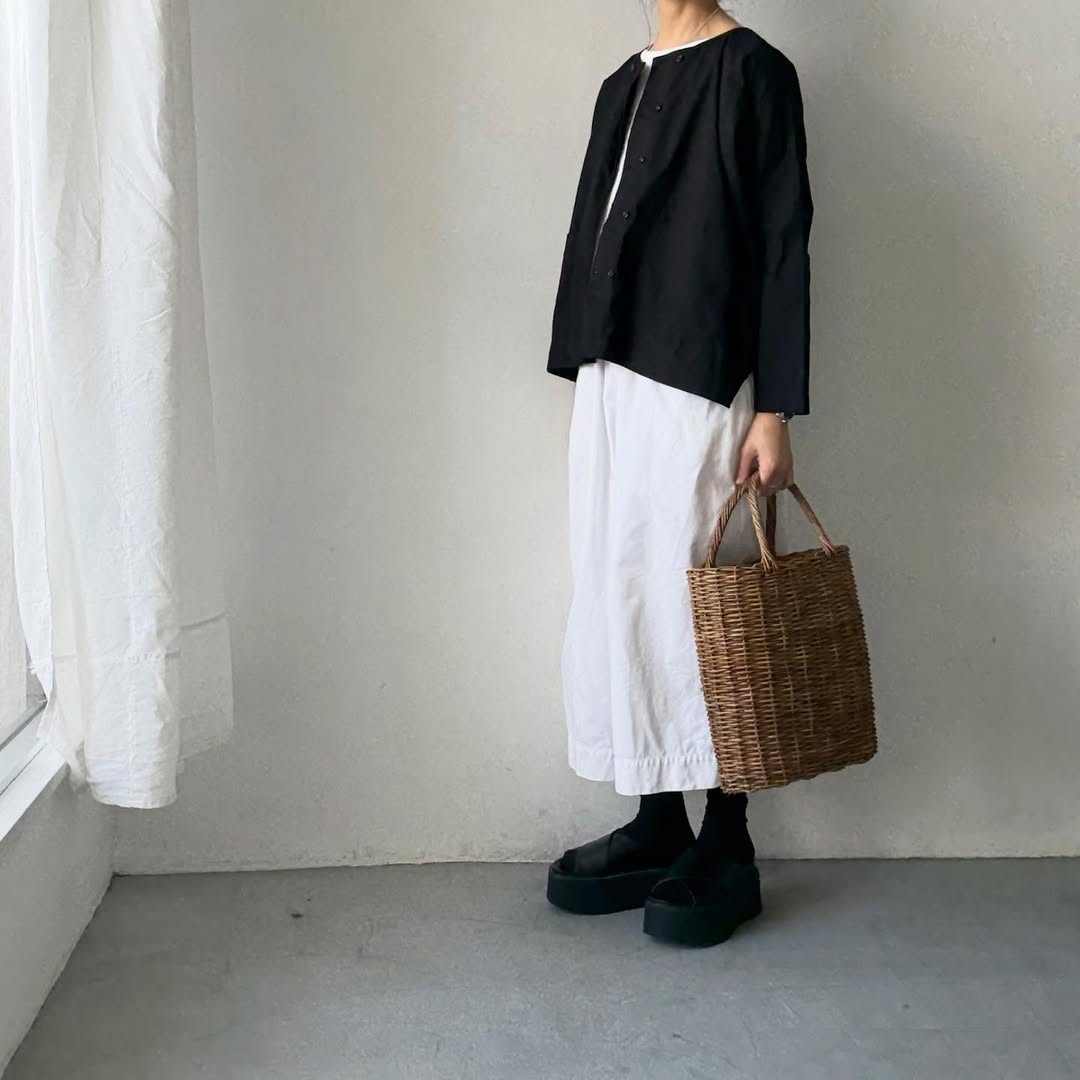 jujudhau デッドストックコットンダブルボタンシャツ　ブラック