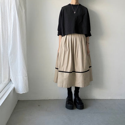 MAGALI コットンシルクストライプラップ風スカート　