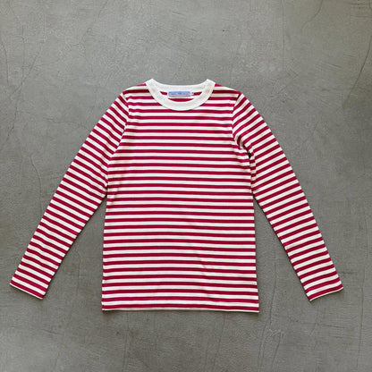 R&D.M.Co 裏起毛ボーダークルーネック長袖Tシャツ　ホワイト×ピンク