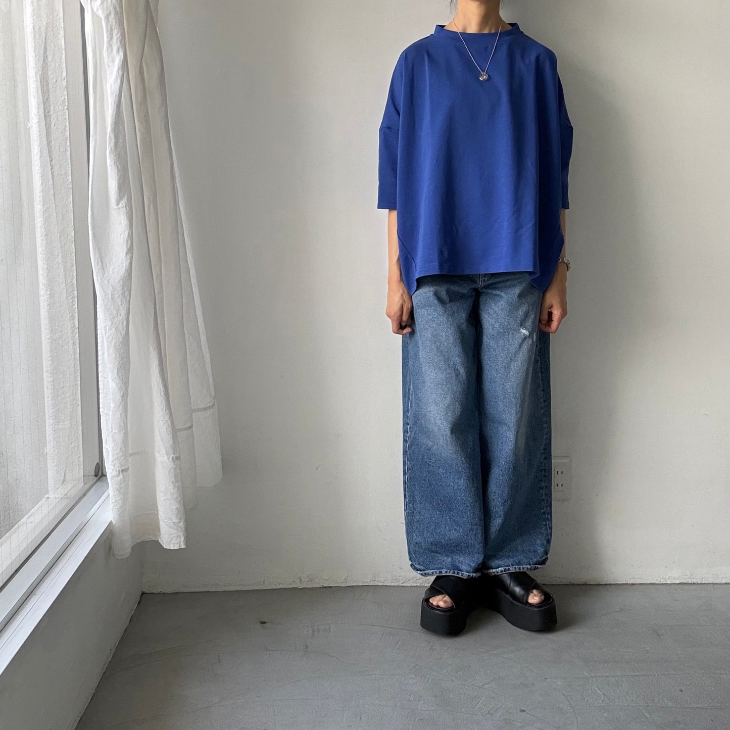 🟡水曜日入荷分予約受付中🟡 Linenya  テラヴェ7分袖Tシャツ　ブルー