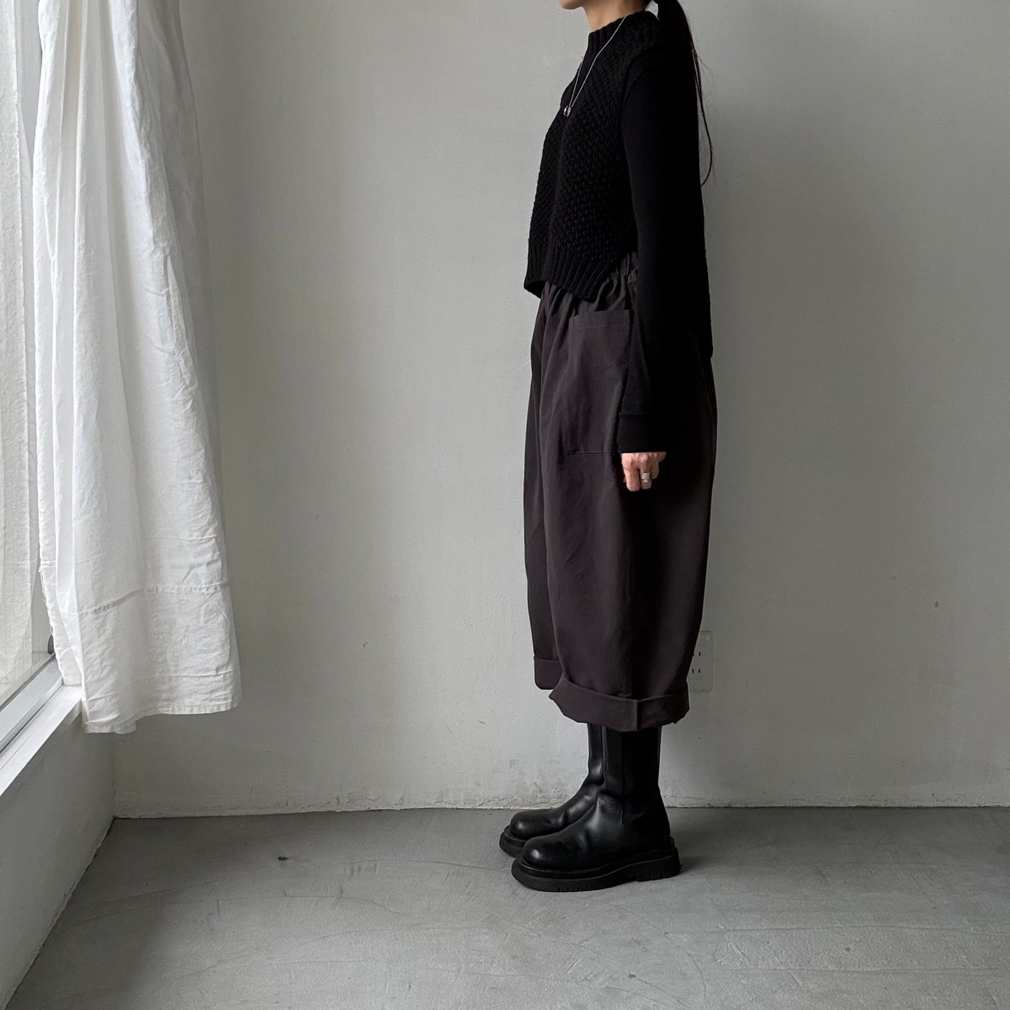 atelier d'antan Perriereコットンワイドパンツ　ダークグレーsize 1