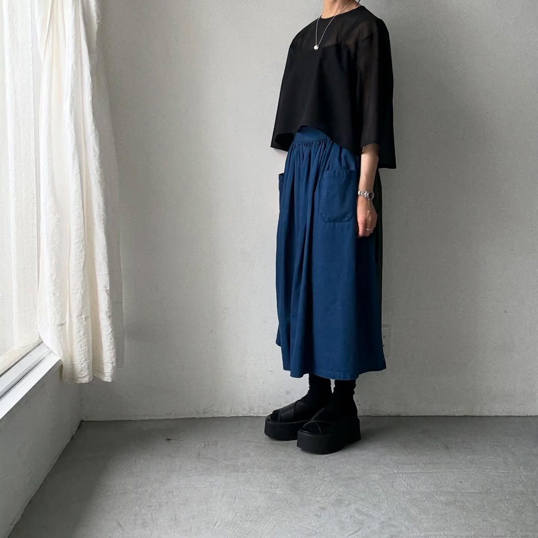 TENNE HANDCRAFTED MODERN 7分袖クルーネックオーガンジープルオーバー