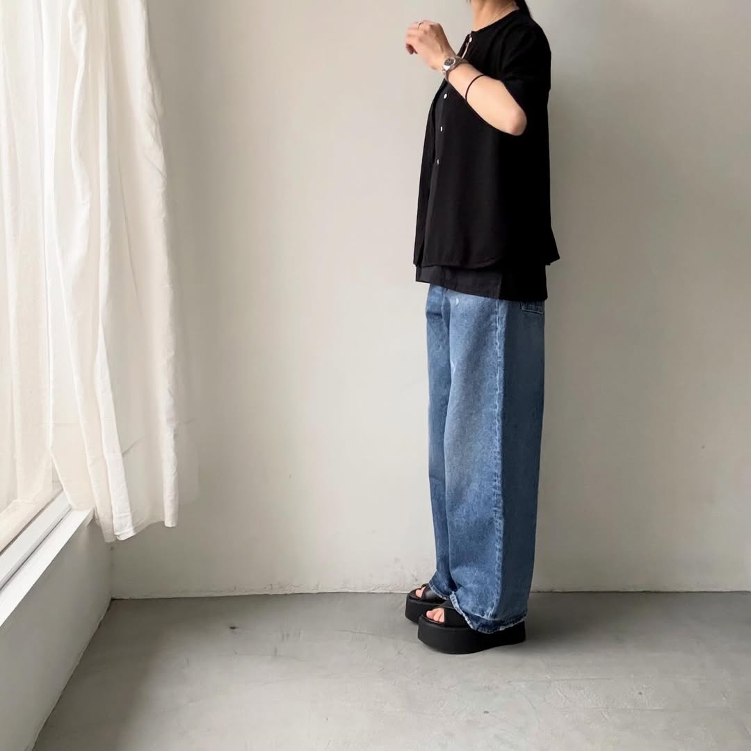 homspun  天竺5分袖カーディガン
ブラック