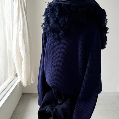 homspun ラムフリンジストール　ネイビー