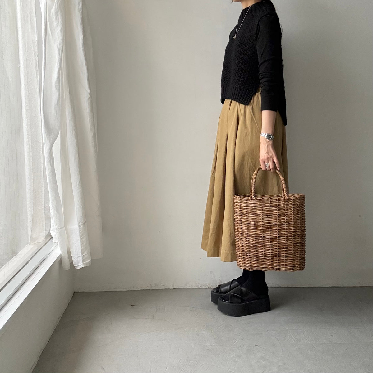 Linenya  コットンタックスカート　82センチ　ベージュ