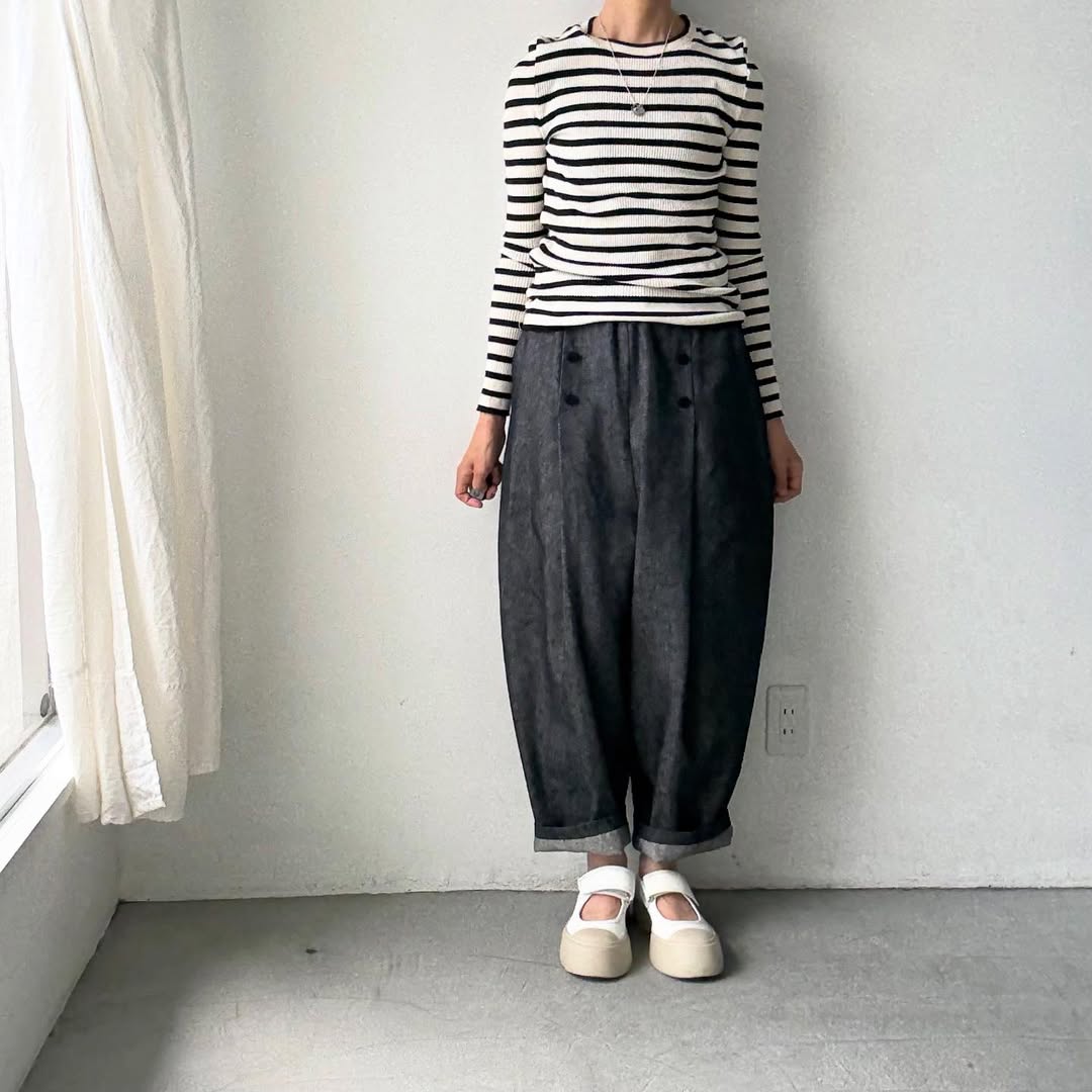 MAGALI コットンリネンデニムマリンパンツ