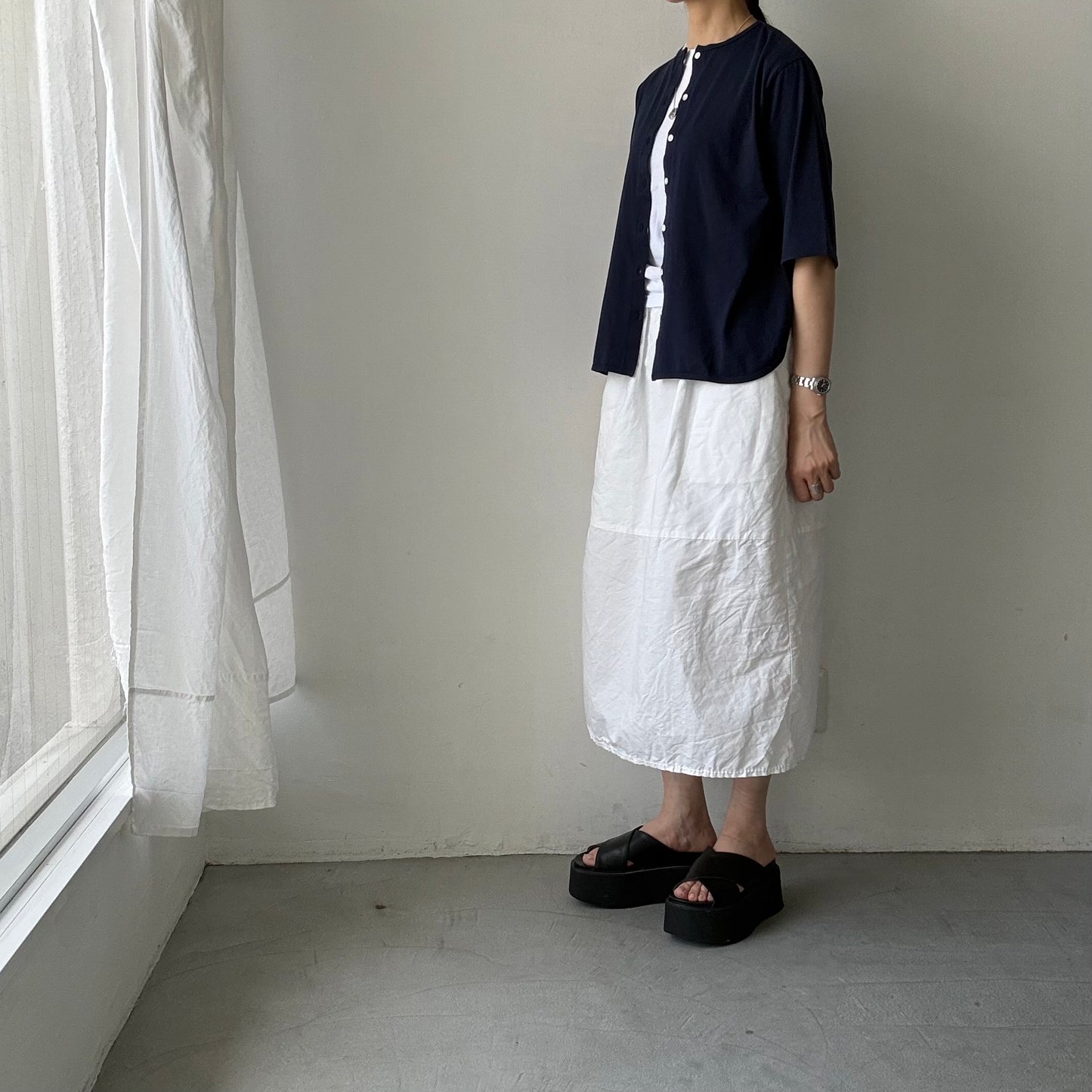 homspun 天竺5分袖カーディガン　ネイビー