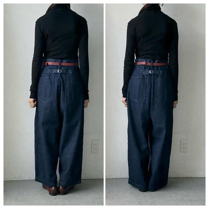 atelier naruse  コットンデニムタックパンツ　インディゴ