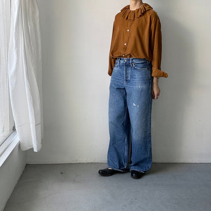 R&D.M.Co  コットンレーヨンシャツコールラッフルカラーシャツ