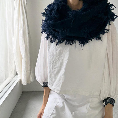 homspun ラムフリンジストール　ネイビー