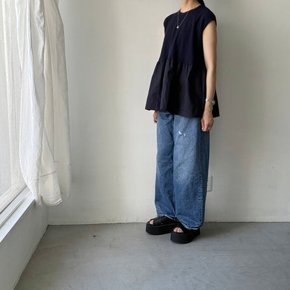 homspun  ワッフルノースリーブプルオーバー　ネイビー×ネイビー