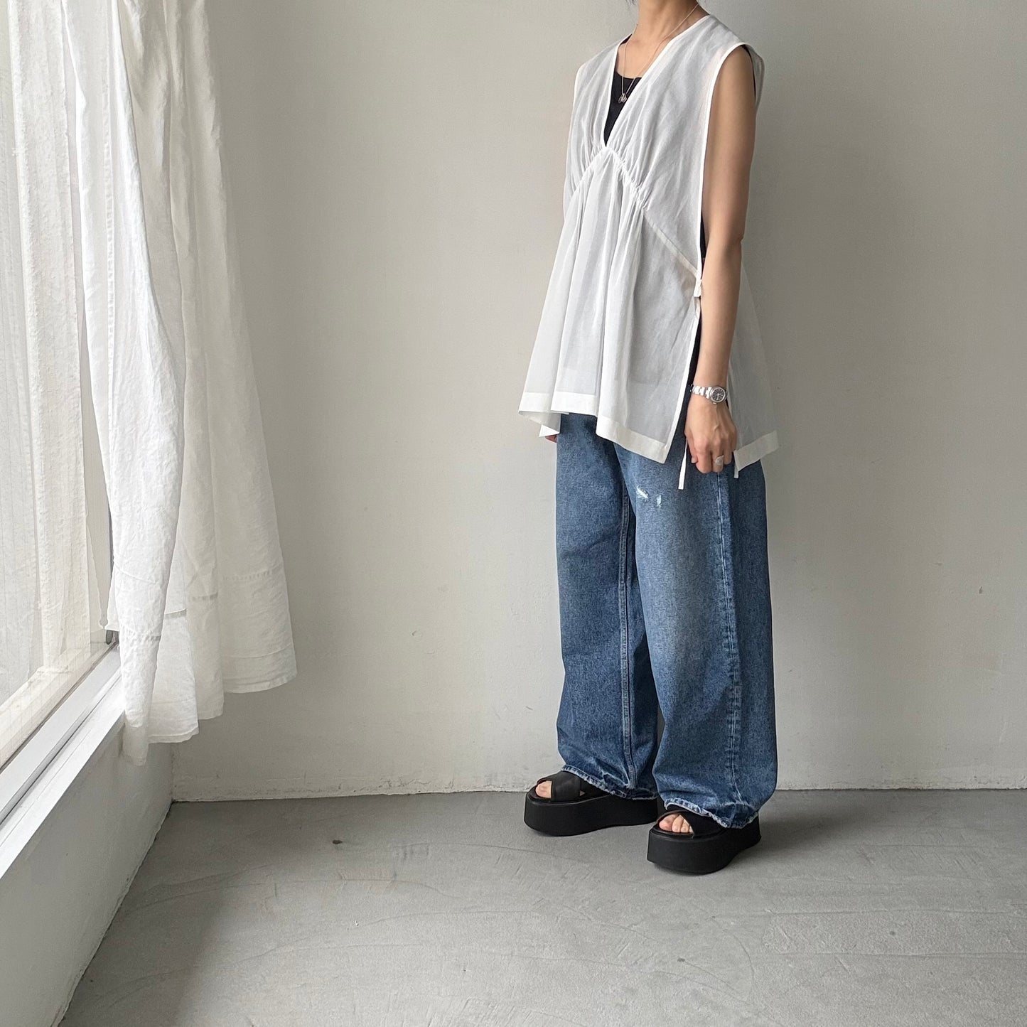 TENNE HANDCRAFTED MODERN オーガンジー2wayショートドレス　ホワイト