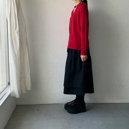 homspun ウールVネックカーディガン　レッド