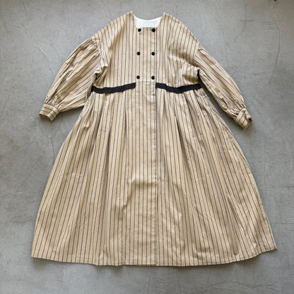 MAGALI コットンシルクストライプダブルボタンワンピース
