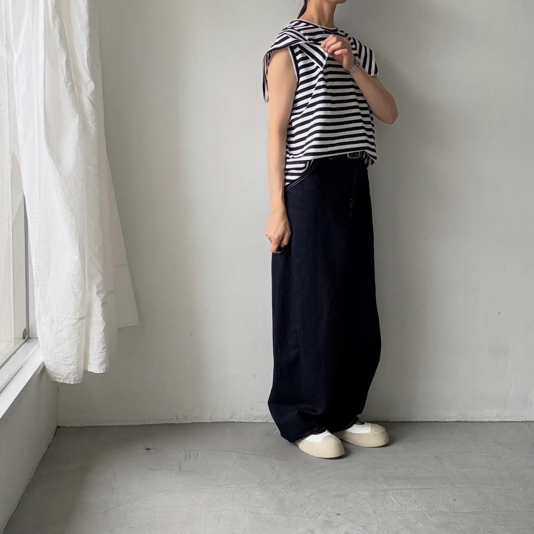 homspun  天竺ボーダーノースリーブプルオーバー　ホワイト×ブラック