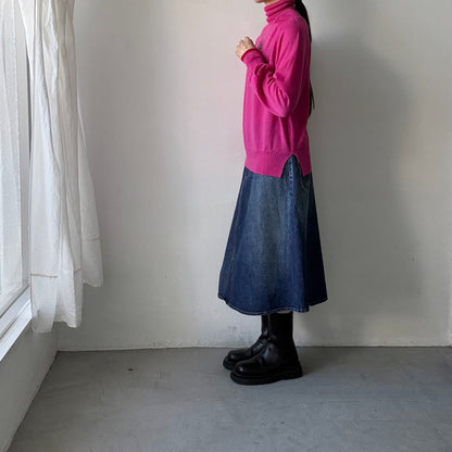 atelier naruse ウールタートルネックニット　ピンク×袖口レッド