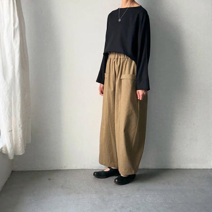 MAGALI コットンリネンアンティークキャンバスフラップパンツ　カーキ