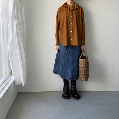 R&D.M.Co  コットンレーヨンシャツコールラッフルカラーシャツ