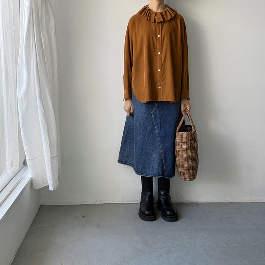 R&D.M.Co  コットンレーヨンシャツコールラッフルカラーシャツ