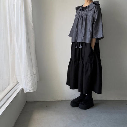 MAGALI コットンシルクブレイドフリルカラーブラウス　グレー