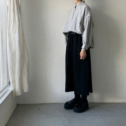 Linenya  コットンリネンウール長袖スタンドカラーブラウス