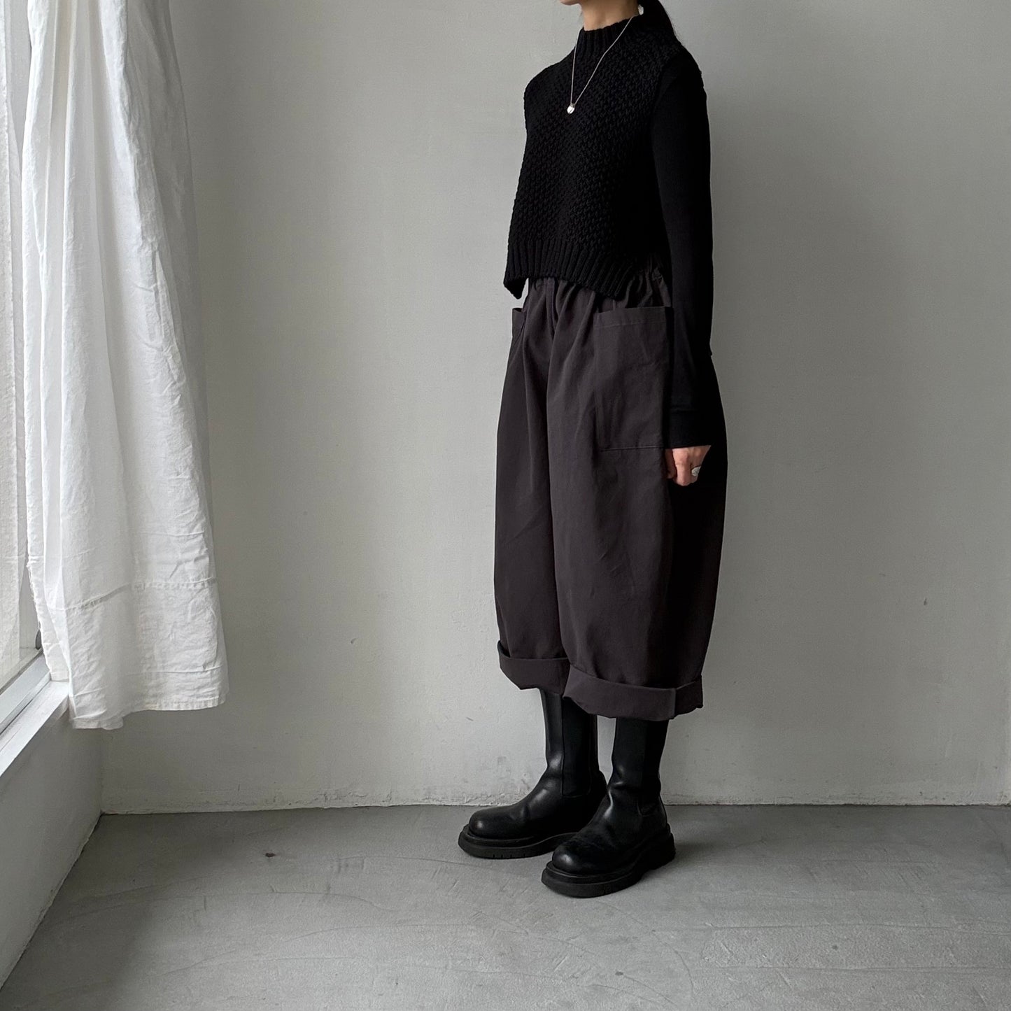 atelier d'antan Perriereコットンワイドパンツ　ダークグレーsize 1