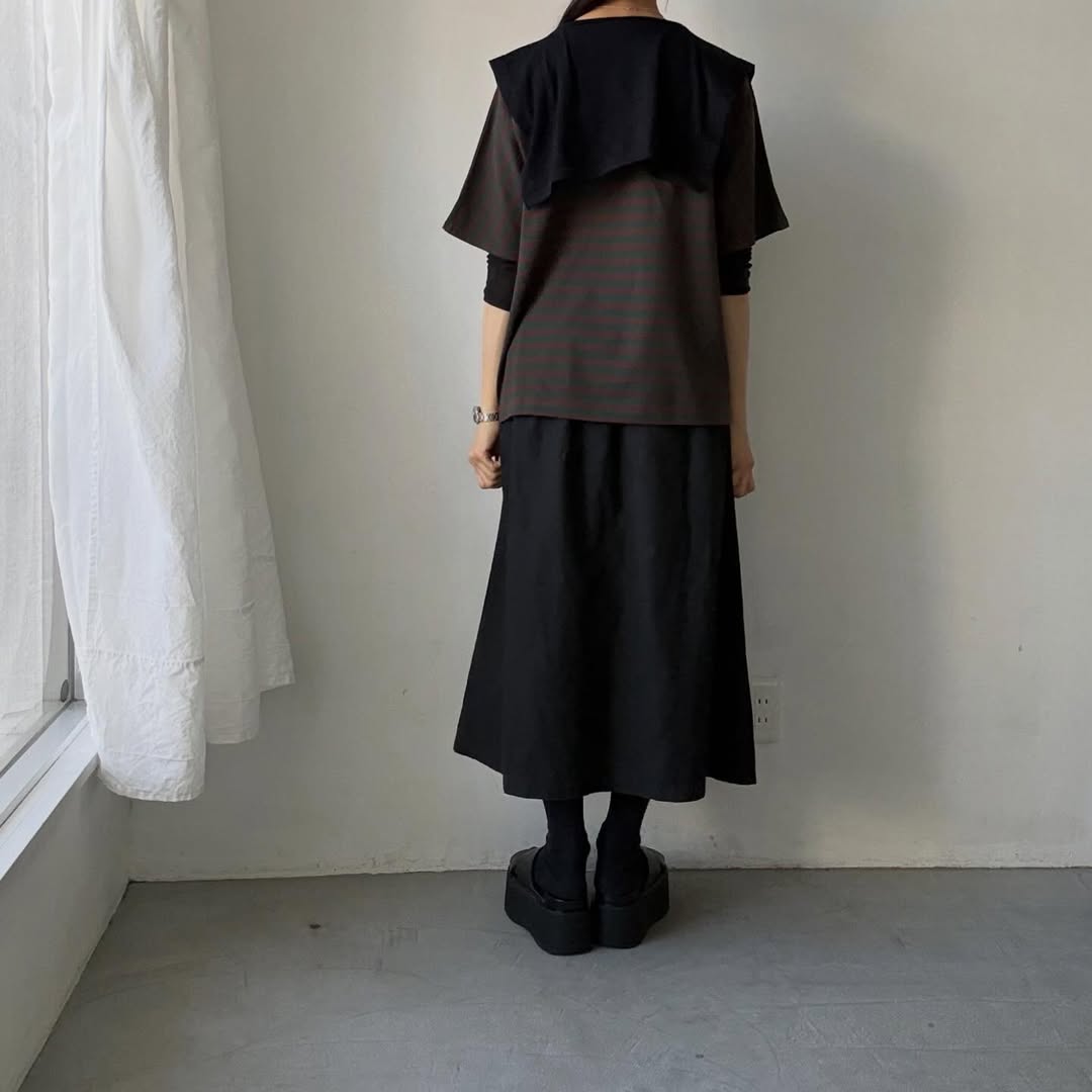 homspun  天竺ボーダー半袖プルオーバー　グリーン×ブラウン