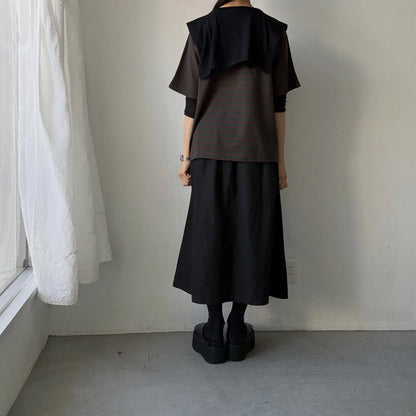 homspun  天竺ボーダー半袖プルオーバー　グリーン×ブラウン