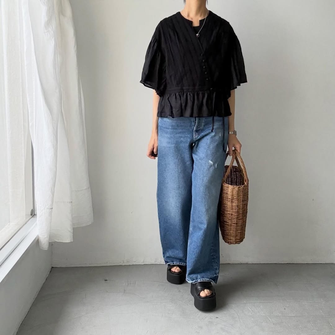 MAGALI コットンレースカシュクールブラウス　ブラック
