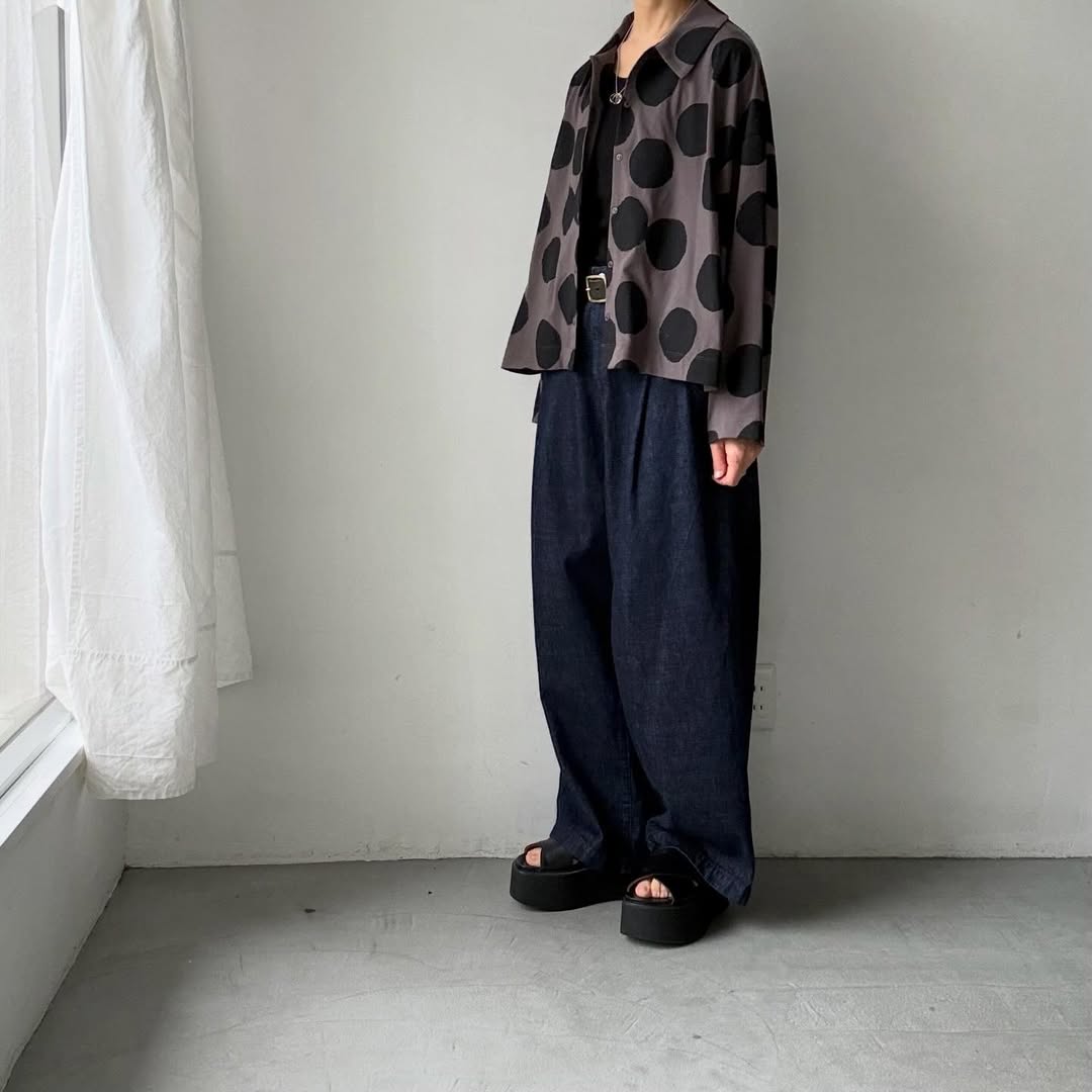 atelier naruse  コットンカットソー水玉ブラウス　ブラウン×ブラック