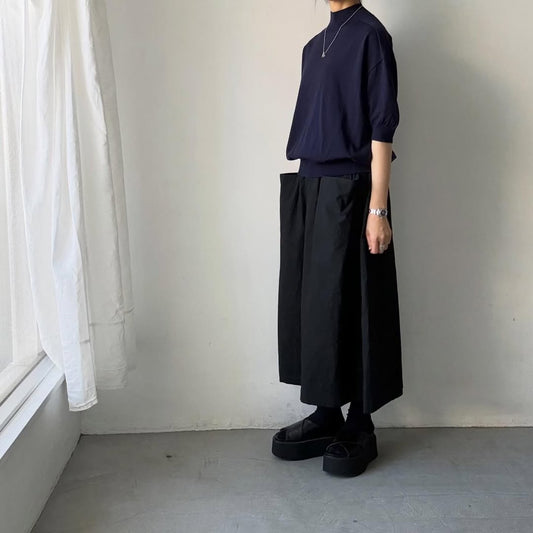 🟡木曜入荷分予約受付中🟡as it is   モックネックコットン5分袖ニット　ネイビー　