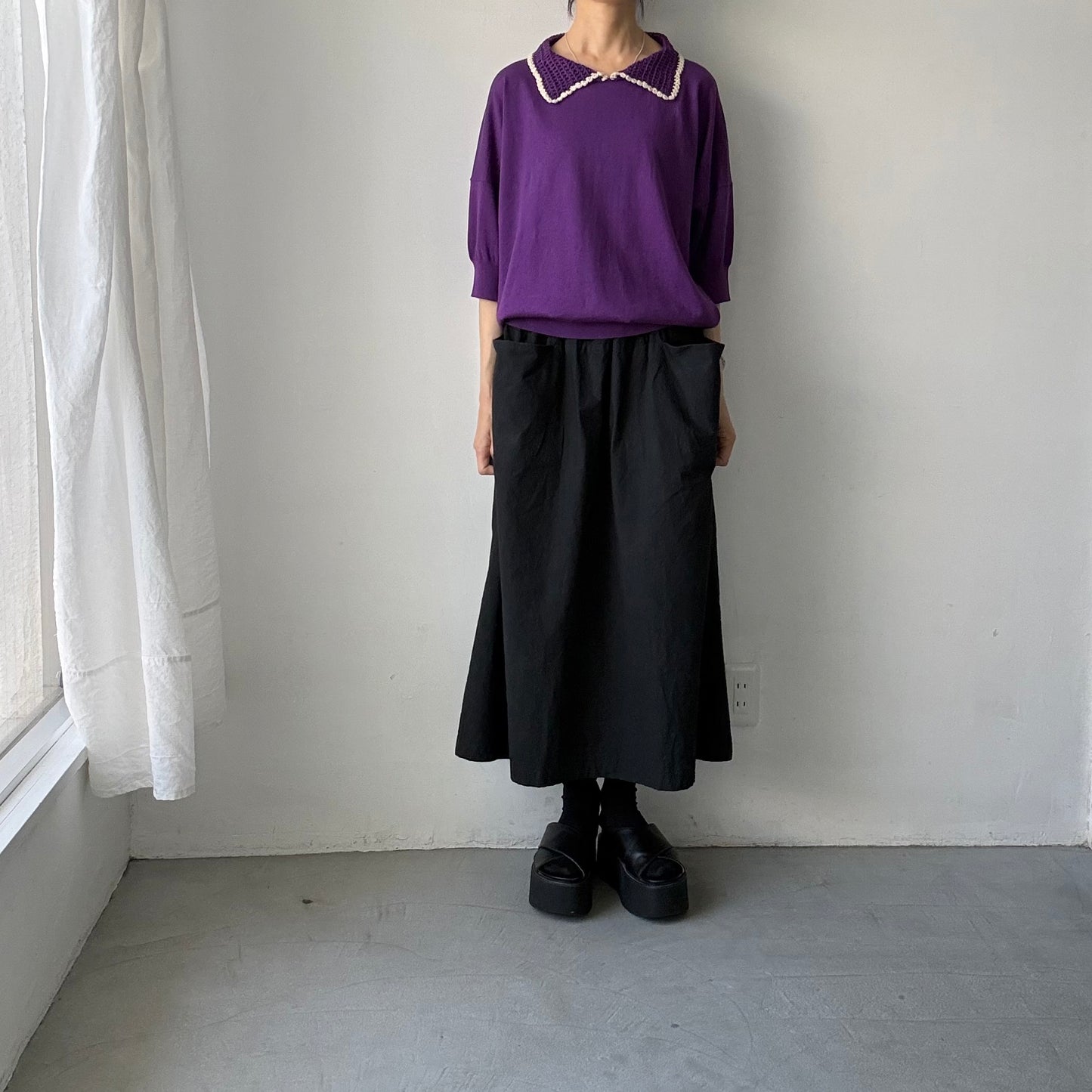 atelier naruse  コットンクロシェカラーニット　パープル