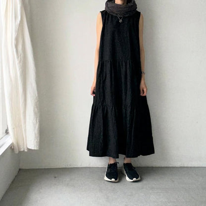 🟡週明け入荷分予約受付中🟡Linenya  ティアードワンピース　ブラック