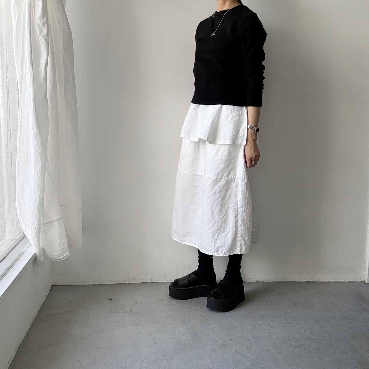 homspun  ワッフルノースリーブプルオーバー　ホワイト×ホワイト