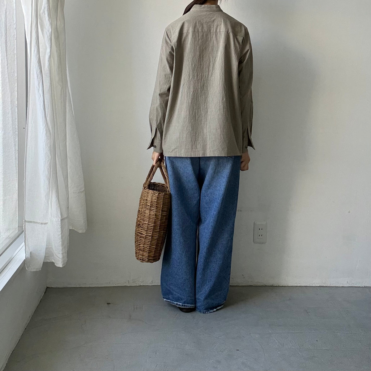 atelier naruse  オーガニックコットングレンチェックバンドカラーシャツ