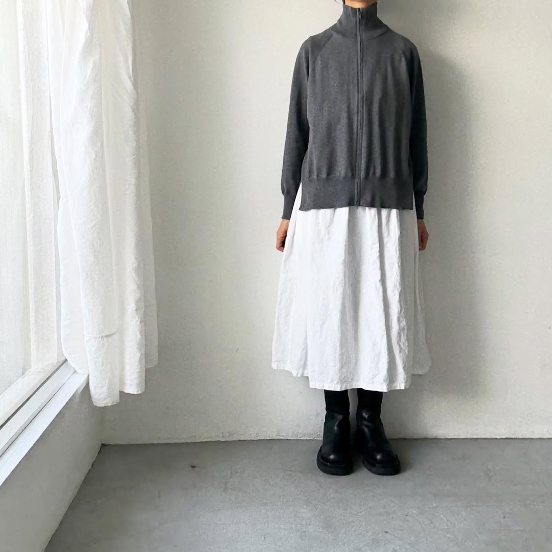 homspun ソフトコットンジップアップカーディガン　チャコールグレー