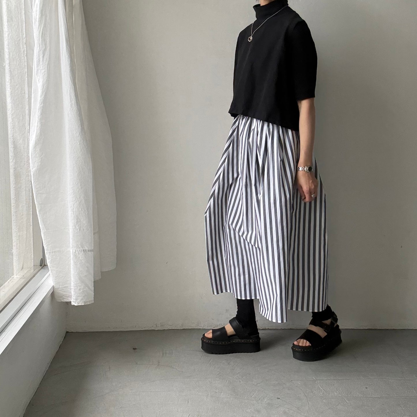 ayanoguchiaya　ストライプタックワイドスカート(blanc別注)