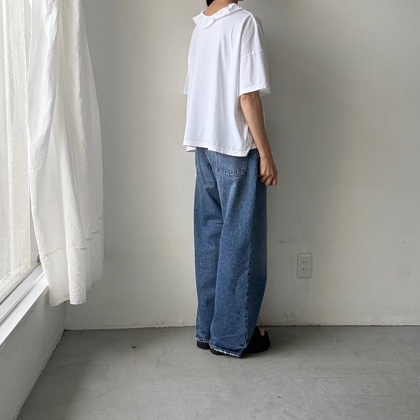 homspun 天竺フリルカラー半袖プルオーバー　ホワイト