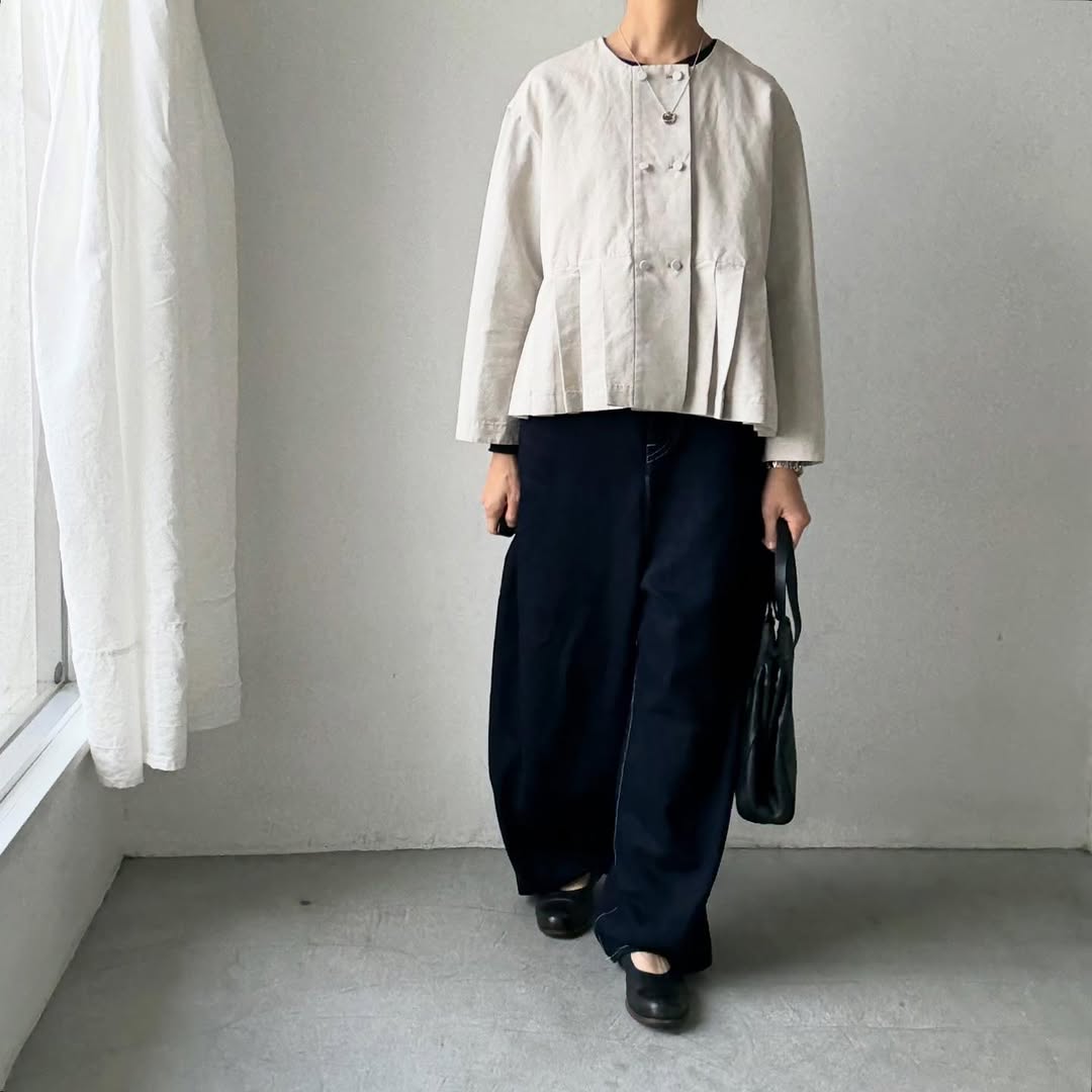 MAGALI ハイカウントコットンリネンダブルボタンジャケット　オートミール