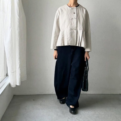 MAGALI ハイカウントコットンリネンダブルボタンジャケット　オートミール