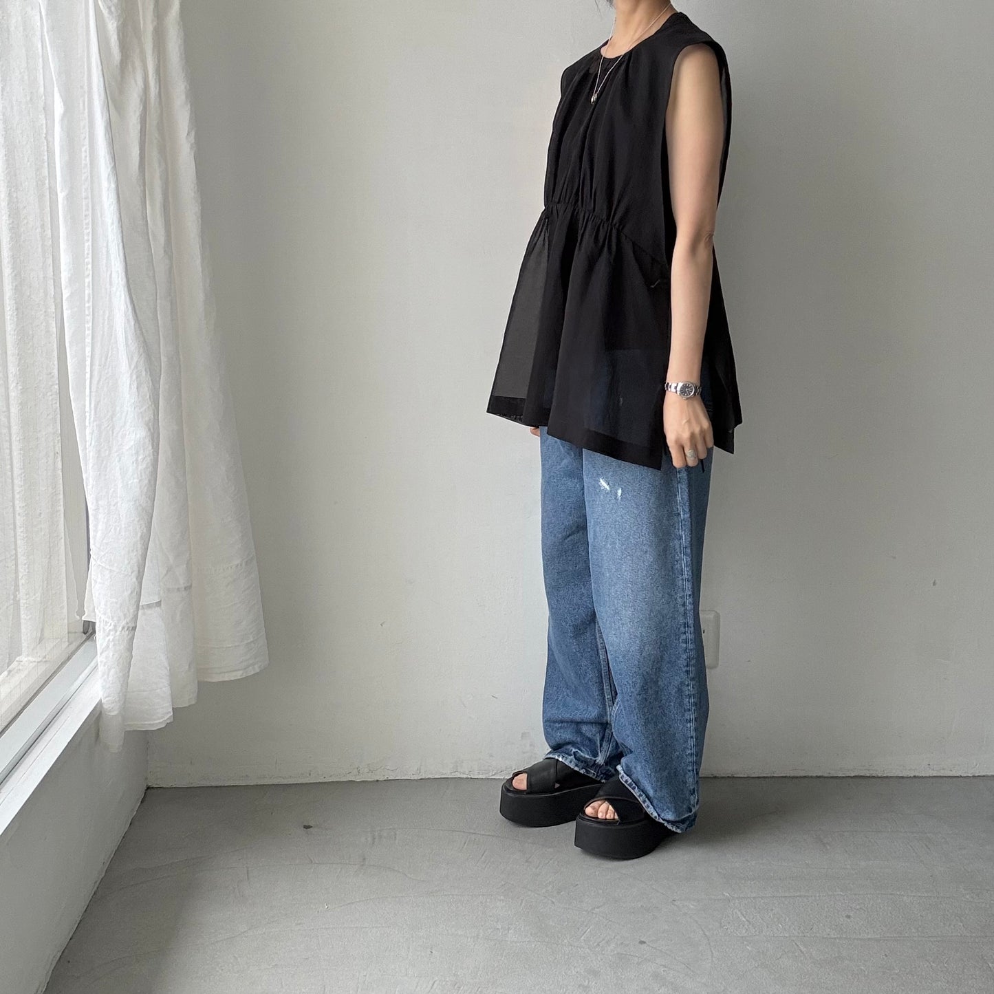 TENNE HANDCRAFTED MODERN オーガンジー2wayショートドレス　ブラック