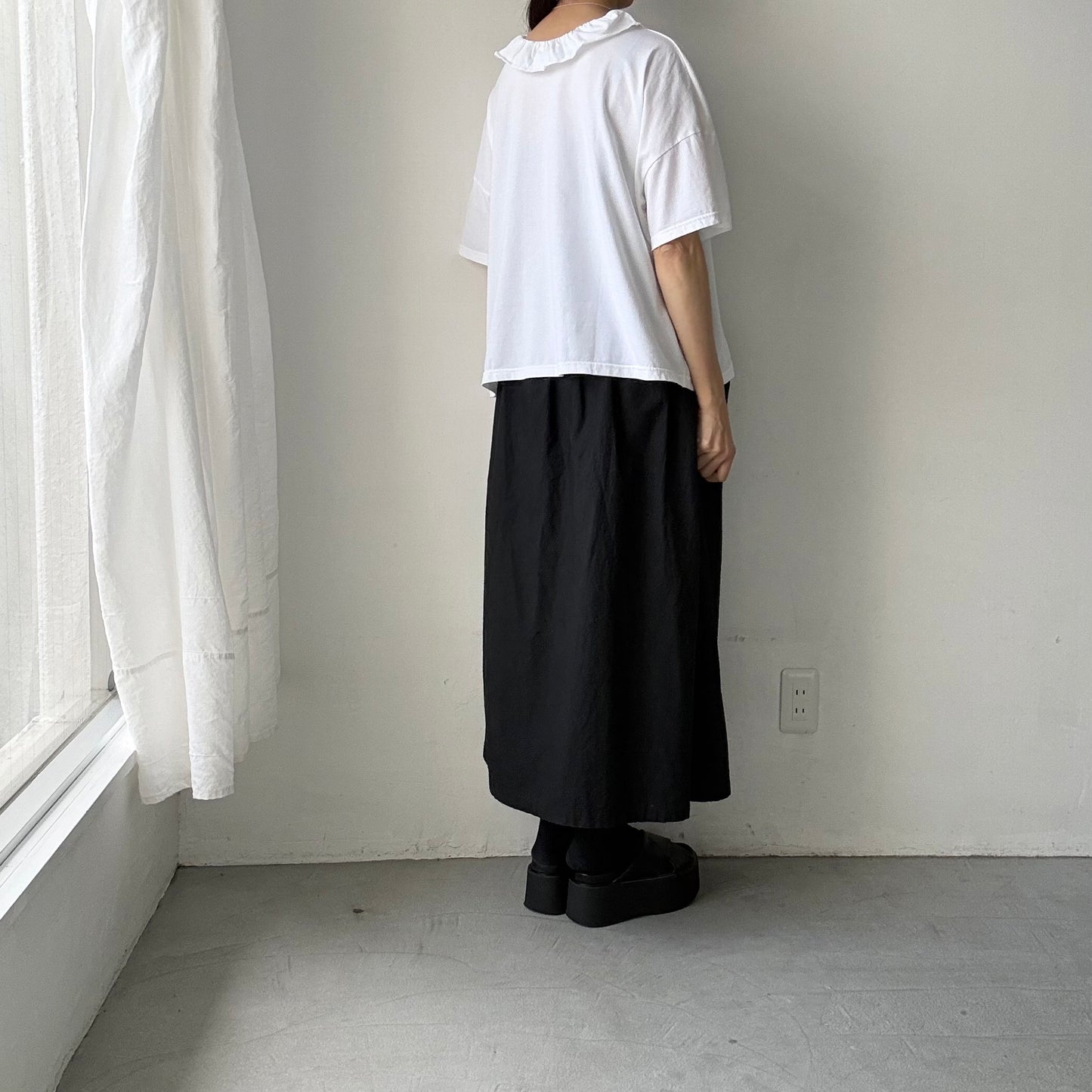 homspun 天竺フリルカラー半袖プルオーバー　ホワイト