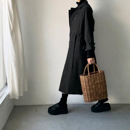 MAGALI コットンリネンアンティークキャンバストレンチコート　ブラック