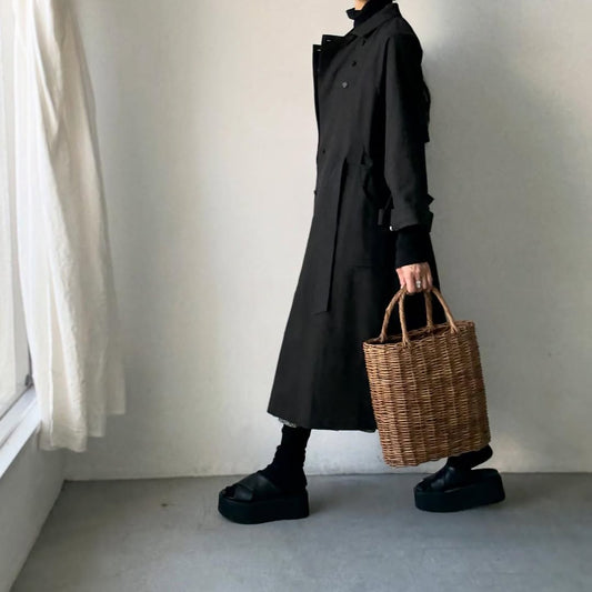 MAGALI コットンリネンアンティークキャンバストレンチコート　ブラック