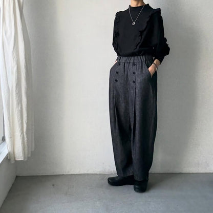 MAGALI コットンリネンデニムマリンパンツ