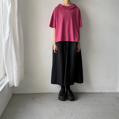 homspun 天竺フリルカラー半袖プルオーバー　ワイン